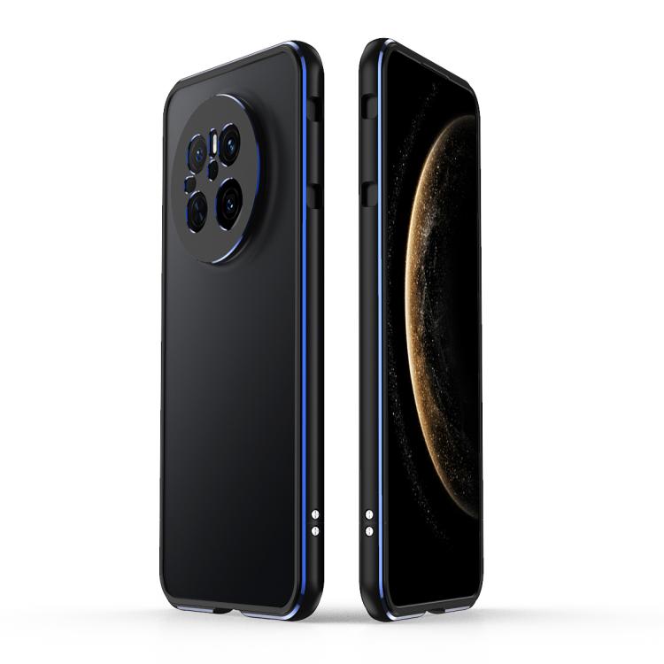 For Huawei Mate 70 Aurora Series Lens Protector + Metal Frame Phone Case(Black Blue)