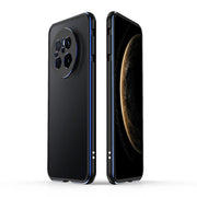 For Huawei Mate 70 Aurora Series Lens Protector + Metal Frame Phone Case(Black Blue)