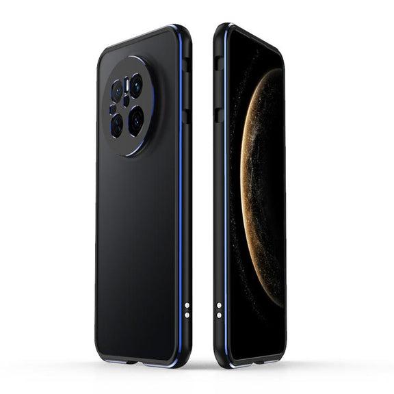 For Huawei Mate 70 Aurora Series Lens Protector + Metal Frame Phone Case(Black Blue)