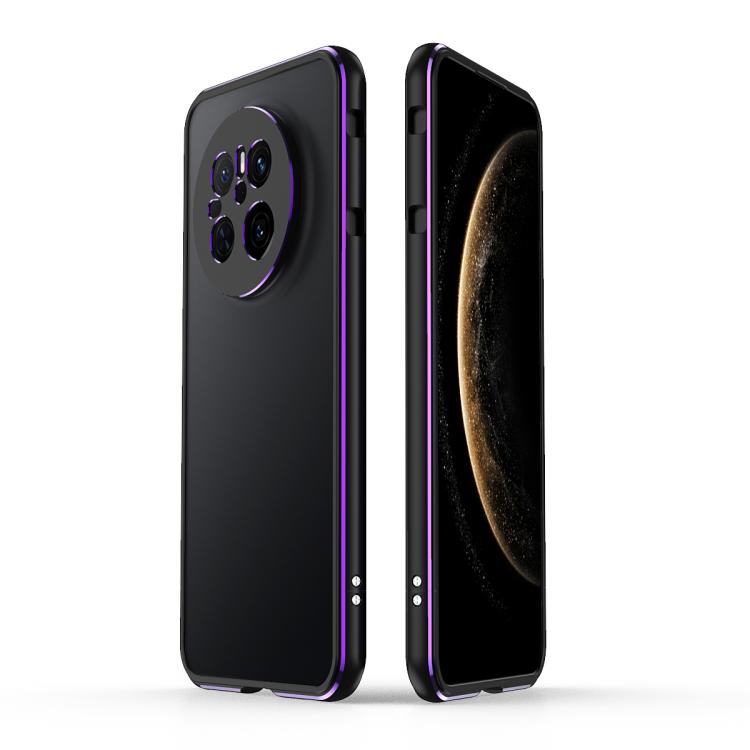 For Huawei Mate 70 Aurora Series Lens Protector + Metal Frame Phone Case(Black Purple)