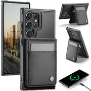 For Samsung Galaxy S25 Ultra 5G JEEHOOD J06 British Style RFID MagSafe Card Bag PU Phone Case(Black)
