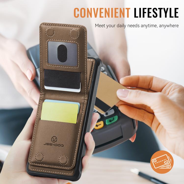 For Samsung Galaxy S25 5G JEEHOOD J06 British Style RFID MagSafe Card Bag PU Phone Case(Brown)