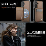 For Samsung Galaxy S25 5G JEEHOOD J06 British Style RFID MagSafe Card Bag PU Phone Case(Brown)