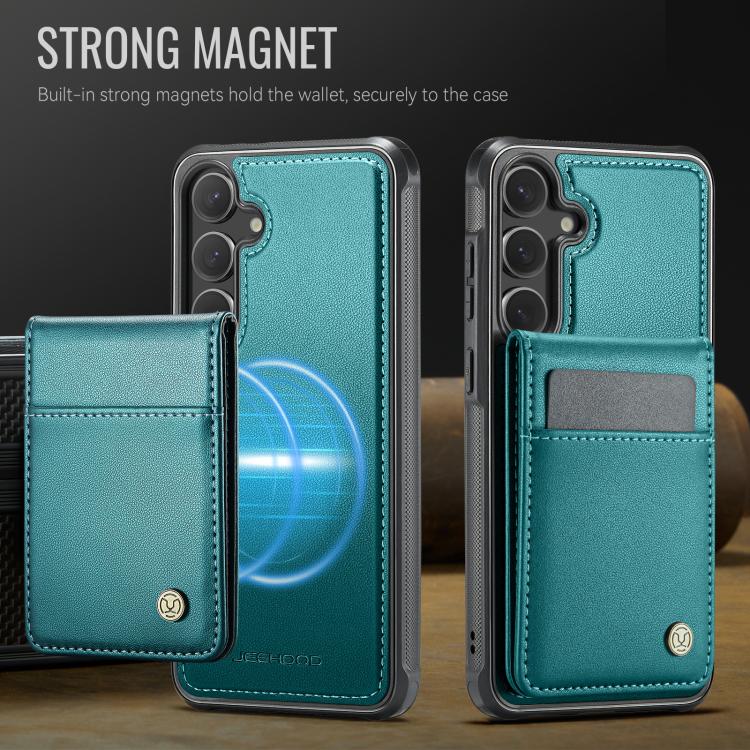 For Samsung Galaxy S25 5G JEEHOOD J06 British Style RFID MagSafe Card Bag PU Phone Case(Green)