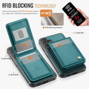 For Samsung Galaxy S25 5G JEEHOOD J06 British Style RFID MagSafe Card Bag PU Phone Case(Green)