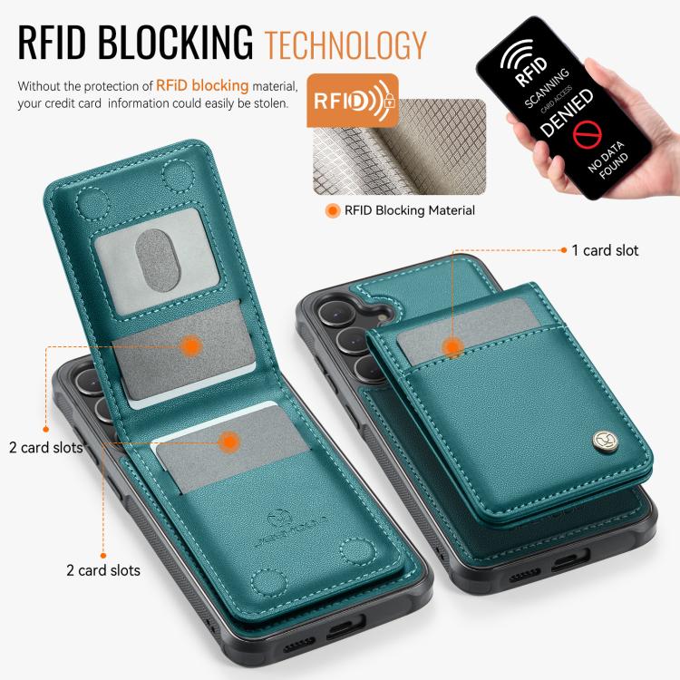 For Samsung Galaxy S25 5G JEEHOOD J06 British Style RFID MagSafe Card Bag PU Phone Case(Green)