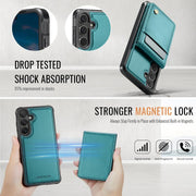 For Samsung Galaxy S25 5G JEEHOOD J06 British Style RFID MagSafe Card Bag PU Phone Case(Green)