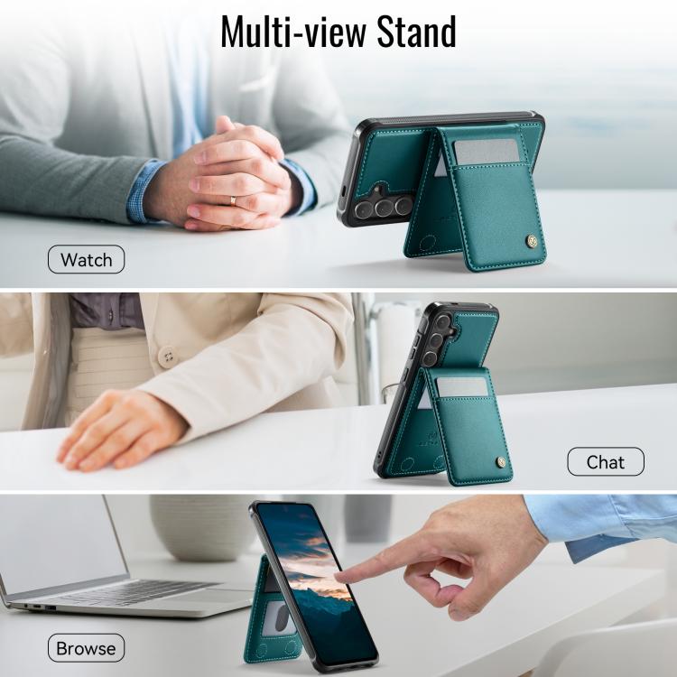 For Samsung Galaxy S25 5G JEEHOOD J06 British Style RFID MagSafe Card Bag PU Phone Case(Green)