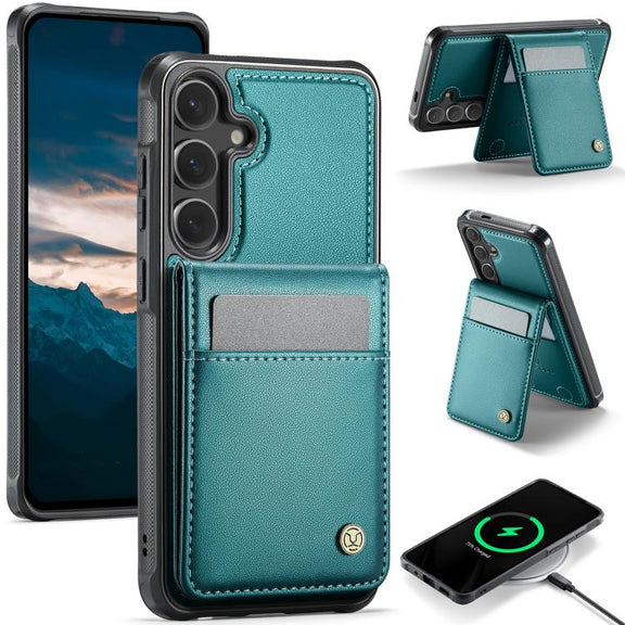 For Samsung Galaxy S25+ 5G JEEHOOD J06 British Style RFID MagSafe Card Bag PU Phone Case(Green)