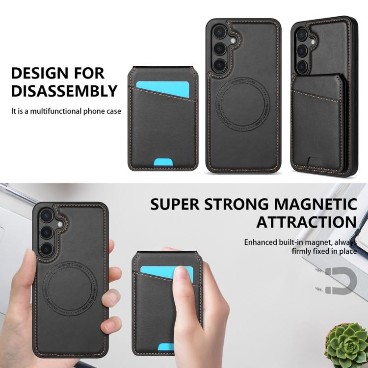 For Samsung Galaxy S25 5G Skin Feel Detachable Card Bag Magsafe Phone Case(Black)