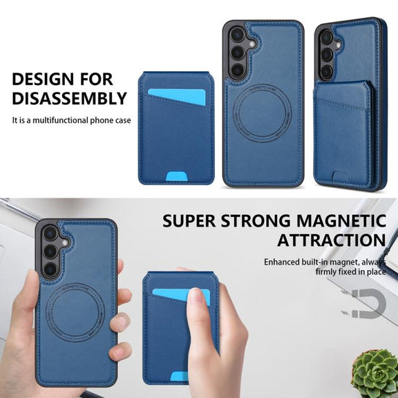 For Samsung Galaxy S25 5G Skin Feel Detachable Card Bag Magsafe Phone Case(Blue)