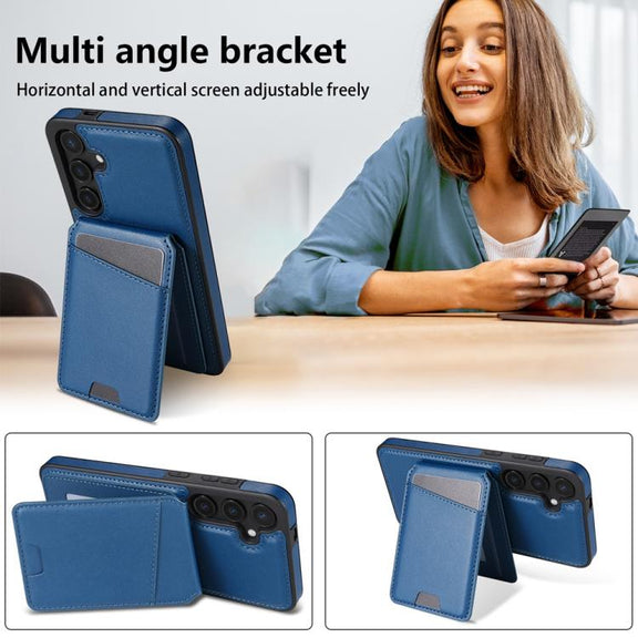 For Samsung Galaxy S25 5G Skin Feel Detachable Card Bag Magsafe Phone Case(Blue)