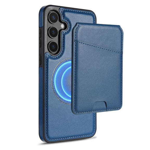 For Samsung Galaxy S25 5G Skin Feel Detachable Card Bag Magsafe Phone Case(Blue)