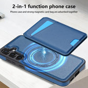 For Samsung Galaxy S25+ 5G Skin Feel Detachable Card Bag Magsafe Phone Case(Blue)