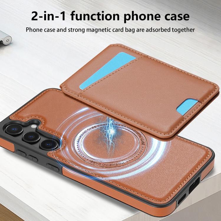 For Samsung Galaxy S25+ 5G Skin Feel Detachable Card Bag Magsafe Phone Case(Brown)