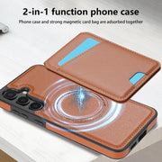 For Samsung Galaxy S25+ 5G Skin Feel Detachable Card Bag Magsafe Phone Case(Brown)