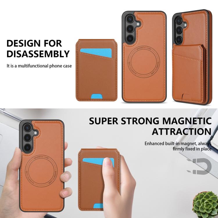 For Samsung Galaxy S25+ 5G Skin Feel Detachable Card Bag Magsafe Phone Case(Brown)