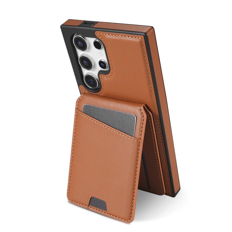 For Samsung Galaxy S25 Ultra 5G Skin Feel Detachable Card Bag Magsafe Phone Case(Brown)