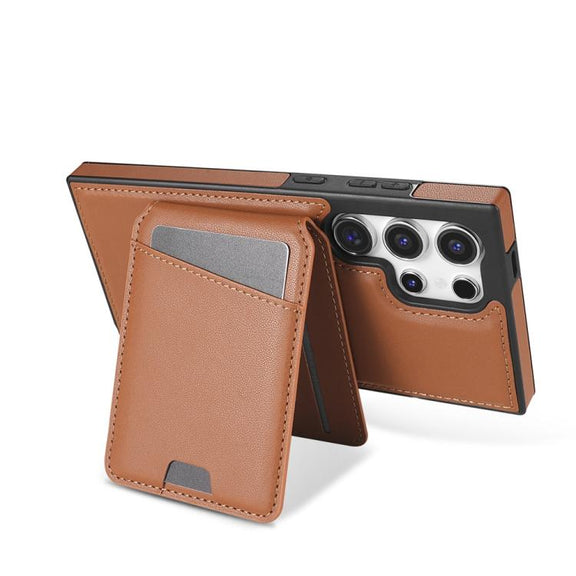 For Samsung Galaxy S25 Ultra 5G Skin Feel Detachable Card Bag Magsafe Phone Case(Brown)