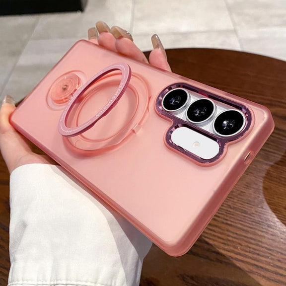 For Samsung Galaxy S25 5G Rotation Holder MagSafe Phone Case(Pink)