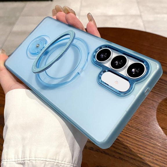 For Samsung Galaxy S25 5G Rotation Holder MagSafe Phone Case(Blue)