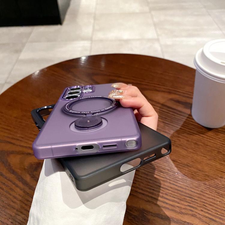 For Samsung Galaxy S25 5G Rotation Holder MagSafe Phone Case(Black)