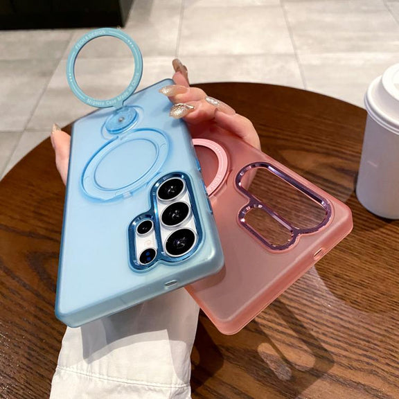For Samsung Galaxy S25 5G Rotation Holder MagSafe Phone Case(Pink)