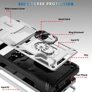 For Samsung Galaxy S25 Ultra 5G Sliding Camshield TPU Hybrid PC Phone Case with Holder(White+Black)