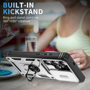 For Samsung Galaxy S25 Ultra 5G Sliding Camshield TPU Hybrid PC Phone Case with Holder(White+Black)