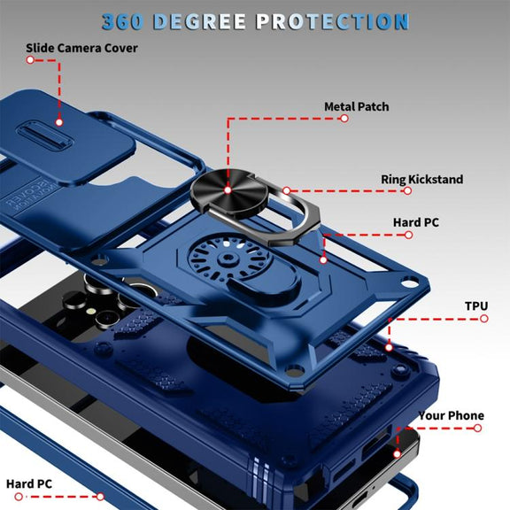 For Samsung Galaxy S25 Ultra 5G Sliding Camshield TPU Hybrid PC Phone Case with Holder(Navy Blue)