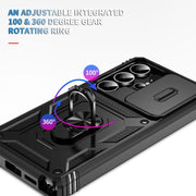 For Samsung Galaxy S25 Ultra 5G Sliding Camshield TPU Hybrid PC Phone Case with Holder(Black)