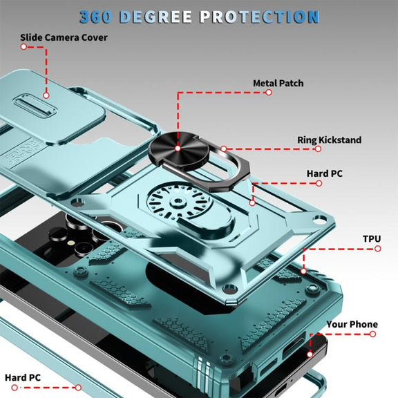 For Samsung Galaxy S25 Ultra 5G Sliding Camshield TPU Hybrid PC Phone Case with Holder(Green)