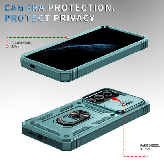 For Samsung Galaxy S25+ 5G Sliding Camshield TPU Hybrid PC Phone Case with Holder(Green)