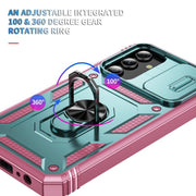 For Samsung Galaxy S25+ 5G Sliding Camshield TPU Hybrid PC Phone Case with Holder(Green+Pink)
