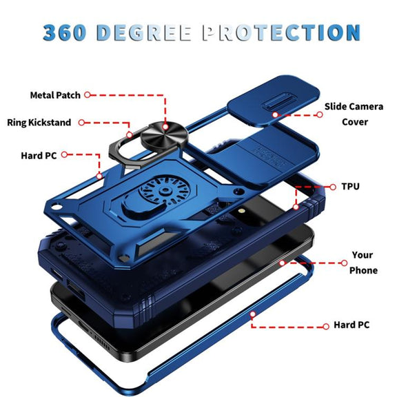 For Samsung Galaxy S25 5G Sliding Camshield TPU Hybrid PC Phone Case with Holder(Navy Blue)
