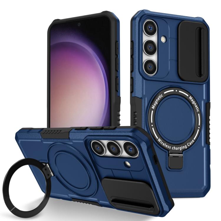 For Samsung Galaxy S25 5G Sliding Camshield MagSafe Holder TPU Hybrid PC Phone Case(Royal Blue)