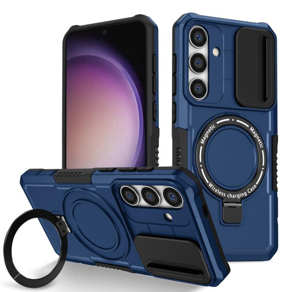 For Samsung Galaxy S25 5G Sliding Camshield MagSafe Holder TPU Hybrid PC Phone Case(Royal Blue)