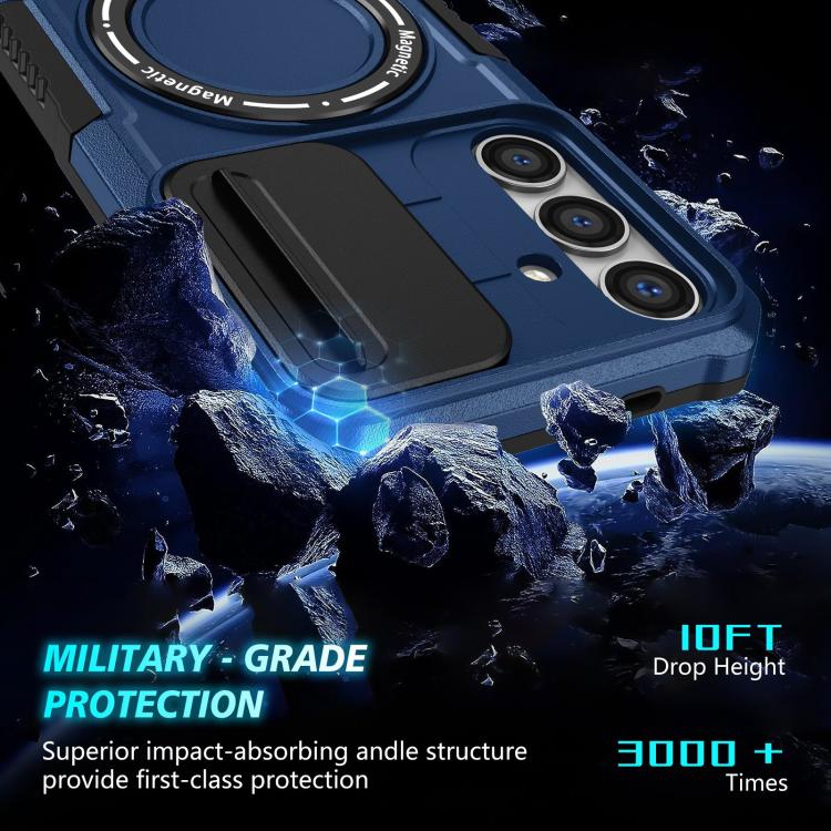 For Samsung Galaxy S25 5G Sliding Camshield MagSafe Holder TPU Hybrid PC Phone Case(Royal Blue)