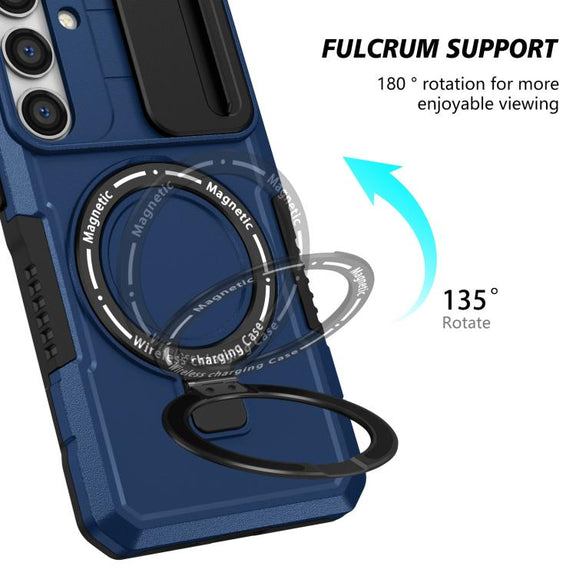 For Samsung Galaxy S25 5G Sliding Camshield MagSafe Holder TPU Hybrid PC Phone Case(Royal Blue)