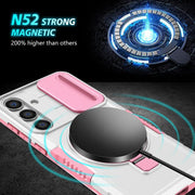 For Samsung Galaxy S25 5G Sliding Camshield MagSafe Holder TPU Hybrid PC Phone Case(Pink White)