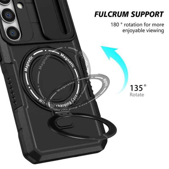For Samsung Galaxy S25 5G Sliding Camshield MagSafe Holder TPU Hybrid PC Phone Case(Black)