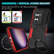 For Samsung Galaxy S25 5G Sliding Camshield MagSafe Holder TPU Hybrid PC Phone Case(Black Red)