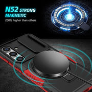 For Samsung Galaxy S25 5G Sliding Camshield MagSafe Holder TPU Hybrid PC Phone Case(Black Red)