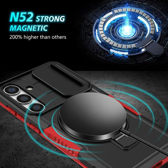 For Samsung Galaxy S25 5G Sliding Camshield MagSafe Holder TPU Hybrid PC Phone Case(Black Red)