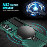 For Samsung Galaxy S25 5G Sliding Camshield MagSafe Holder TPU Hybrid PC Phone Case(Deep Green)