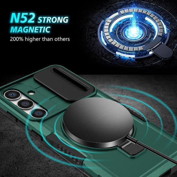 For Samsung Galaxy S25 5G Sliding Camshield MagSafe Holder TPU Hybrid PC Phone Case(Deep Green)