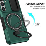 For Samsung Galaxy S25 5G Sliding Camshield MagSafe Holder TPU Hybrid PC Phone Case(Deep Green)