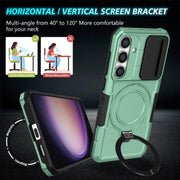 For Samsung Galaxy S25 5G Sliding Camshield MagSafe Holder TPU Hybrid PC Phone Case(Light Blue)