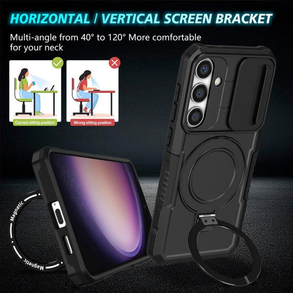 For Samsung Galaxy S25+ 5G Sliding Camshield MagSafe Holder TPU Hybrid PC Phone Case(Black)