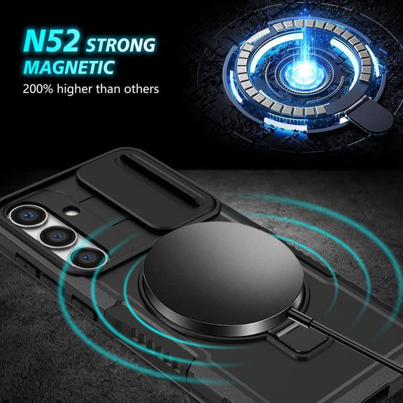 For Samsung Galaxy S25+ 5G Sliding Camshield MagSafe Holder TPU Hybrid PC Phone Case(Black)